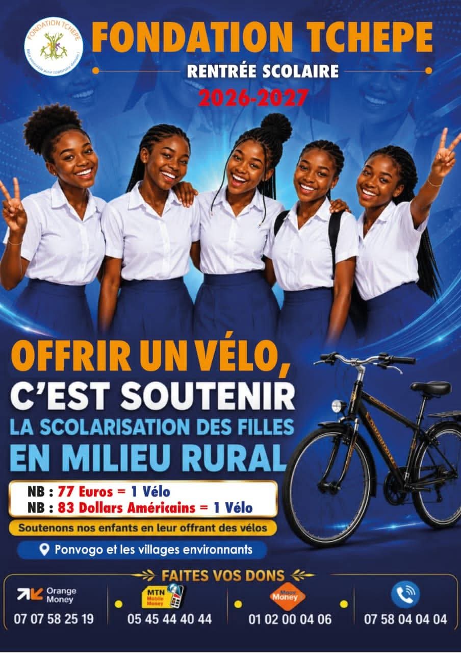 Rentrée scolaire 2026-2027 : La Fondation Tchepe se mobilise pour offrir des vélos aux jeunes filles de Ponvogo